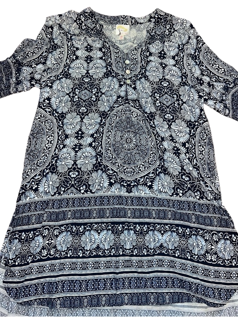 fig and flower Navy White Medallion & Floral Print Tunic